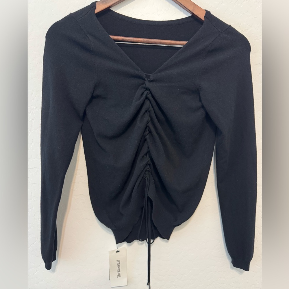 Fuzzi Black Ruched Sweater Top Size Small.